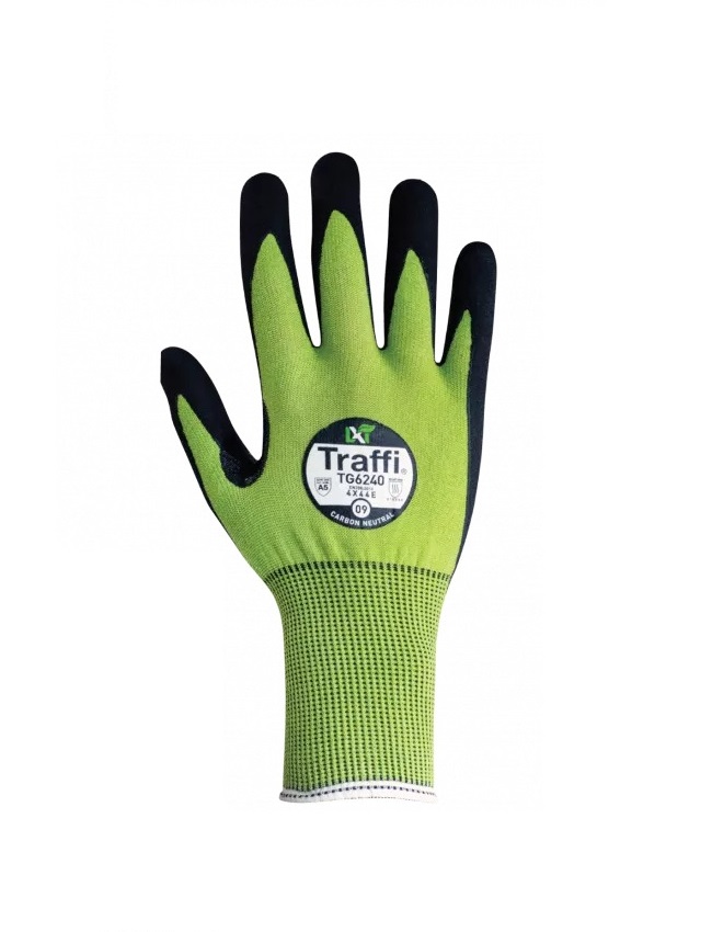 Traffi TG6240 Green Glass, High Performance Polyethylene, Nylon Work Gloves, Size 12, Nitrile Coating