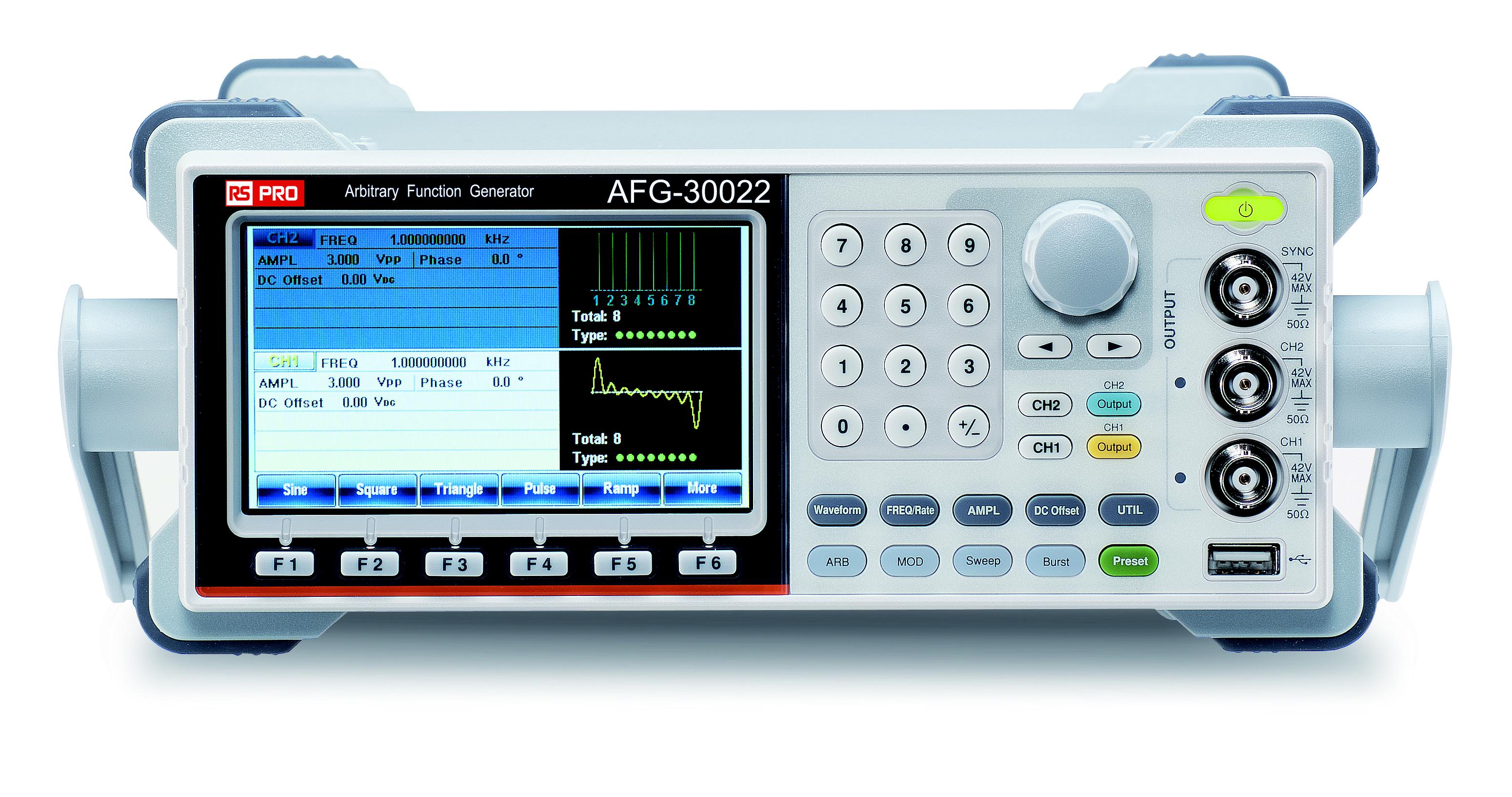 RS PRO AFG-30022 Function Generator, 1μHz Min, 20MHz Max, FM Modulation, Variable Sweep