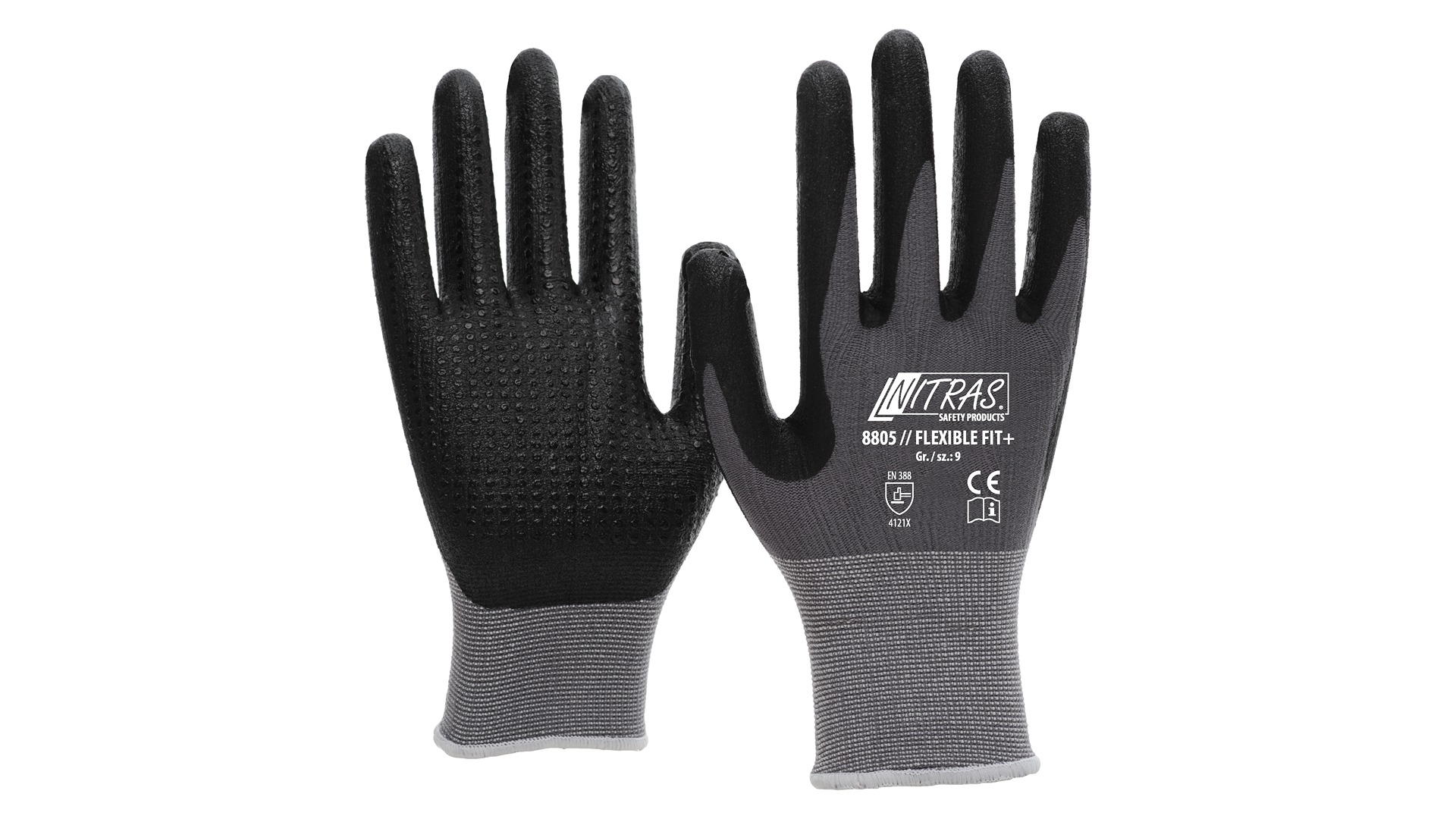 NITRAS SAFETY Black, Grey Special Stretch Fabric Work Gloves, Size 6-11