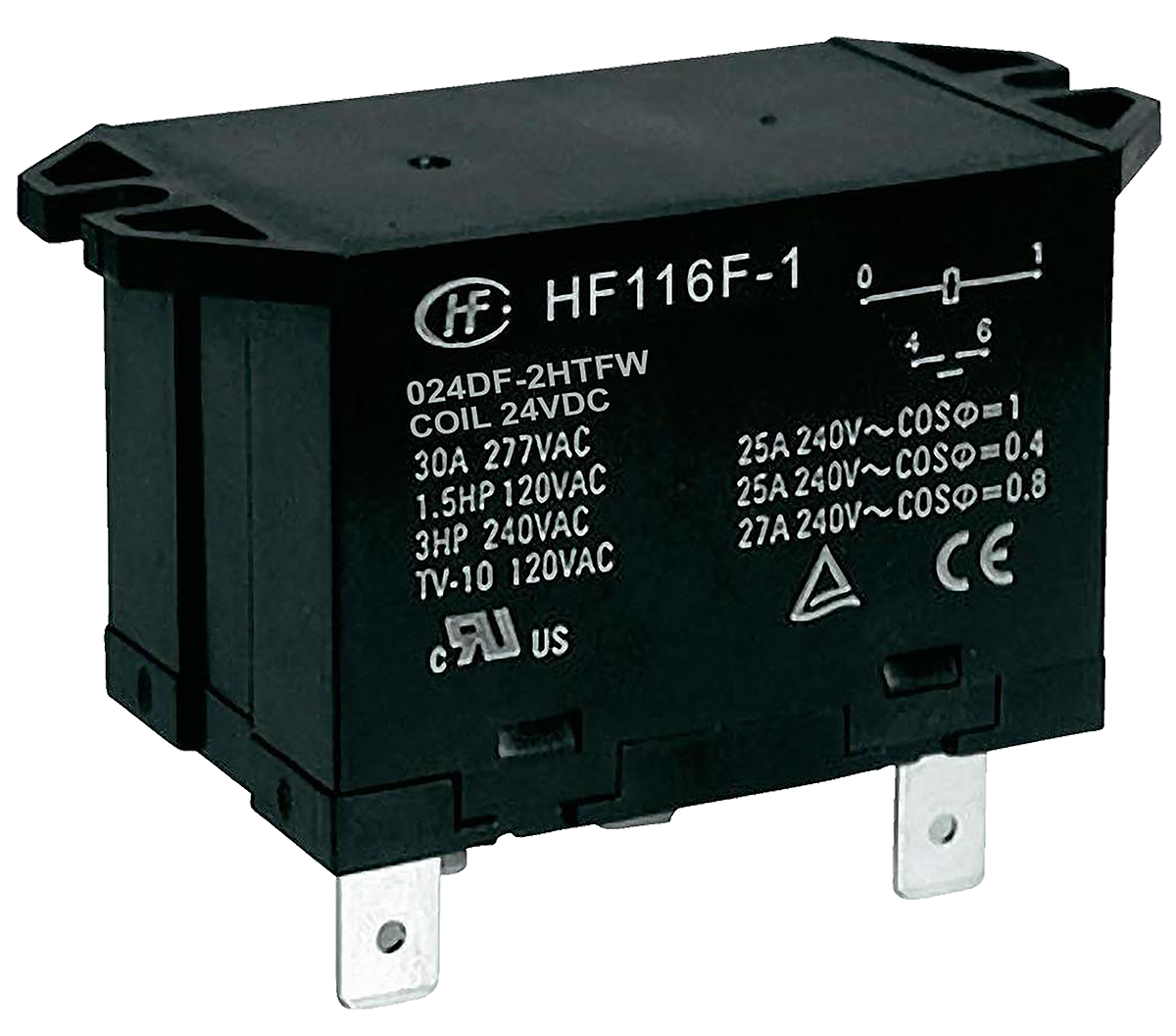 Hongfa Europe GMBH Flange Mount Power Relay, 24V dc Coil, 25A Switching Current, DPST