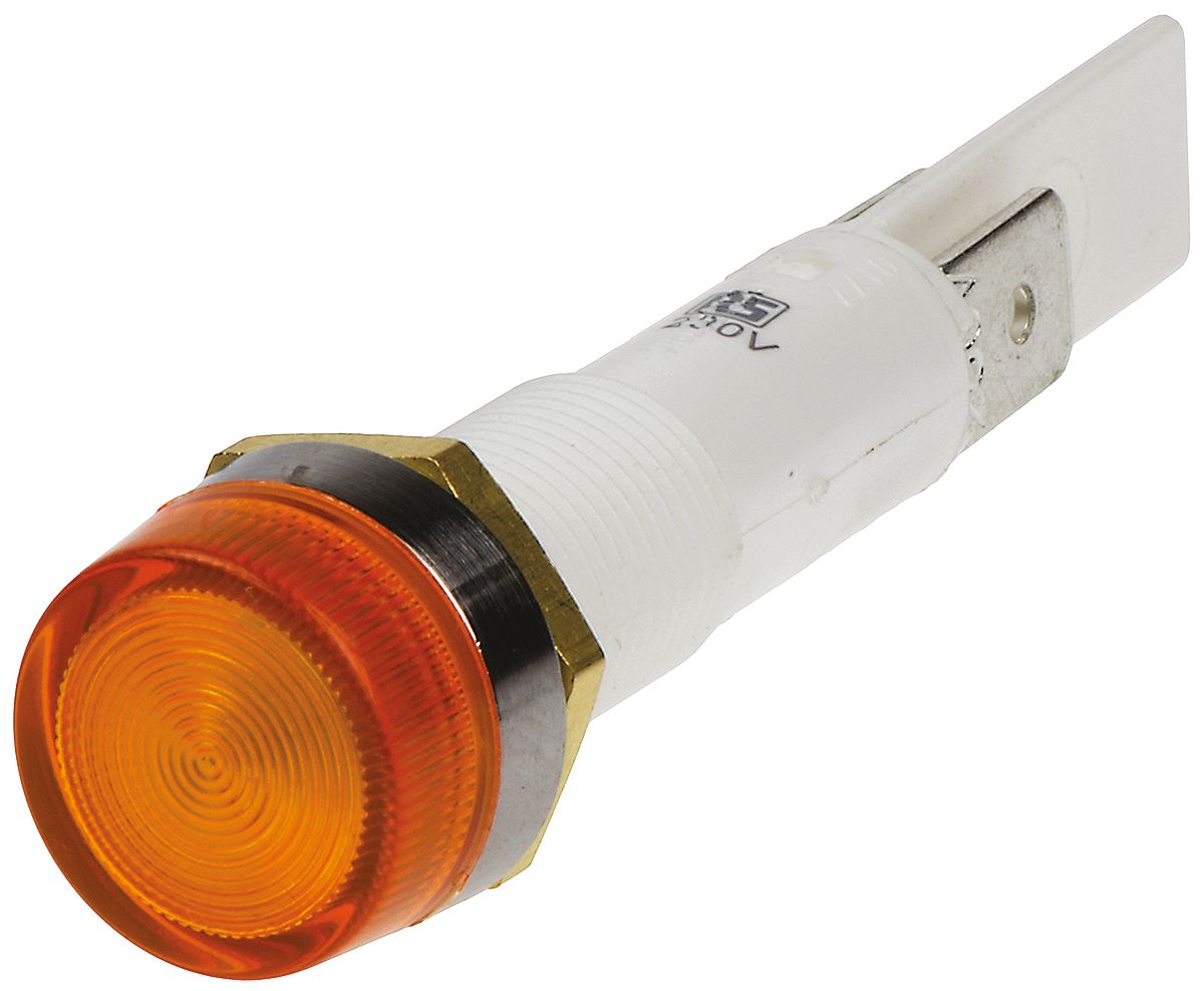 Arcolectric (Bulgin) Ltd 0277 Series Orange Neon Panel Mount Indicator, 230V ac, 10mm Mounting Hole Size, Solder Tab