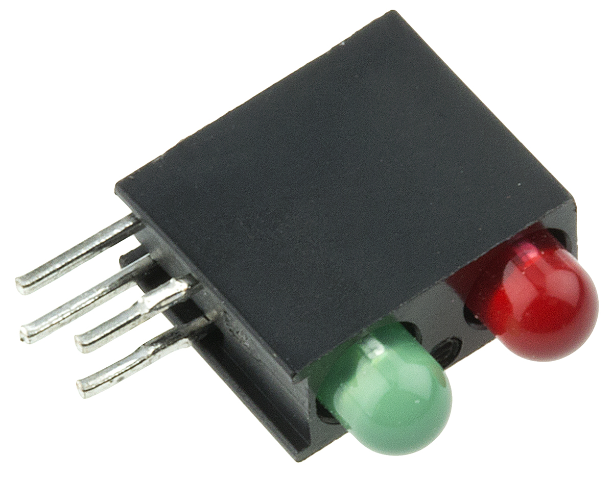 Dialight 553-0112F, Green & Red Right Angle PCB LED Indicator, 2 LEDs, Through Hole 3 V