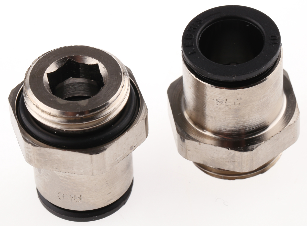 Legris LF3000 Series Straight Threaded Adaptor, G 3/8 Male to Push In 10 mm, Threaded-to-Tube Connection Style