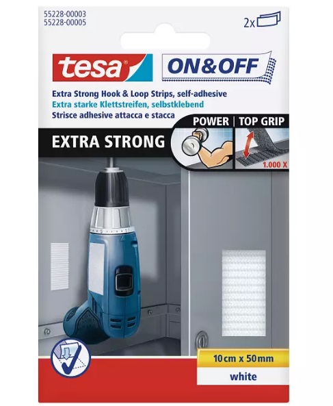 Tesa White Hook & Loop Tape, 10cm x 50mm