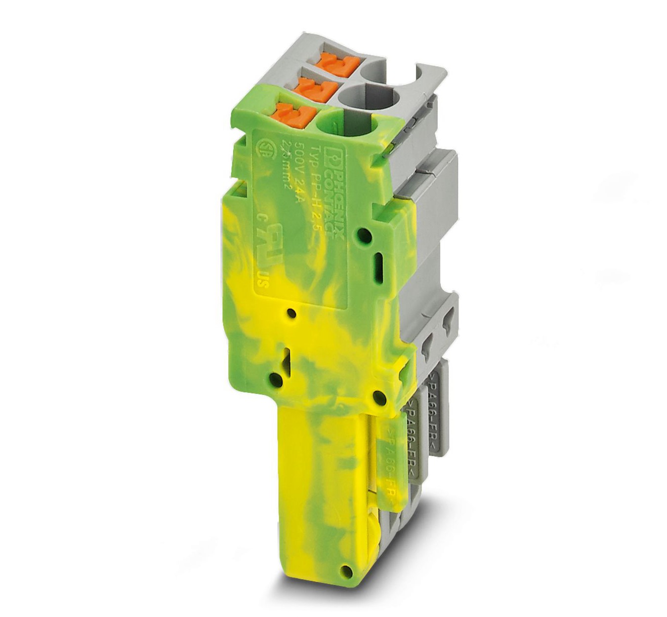 Phoenix Contact PP-H 2.5/ 3 (1GNYE/2GY) Series Terminal Plug for Use with Din Rail, 24A