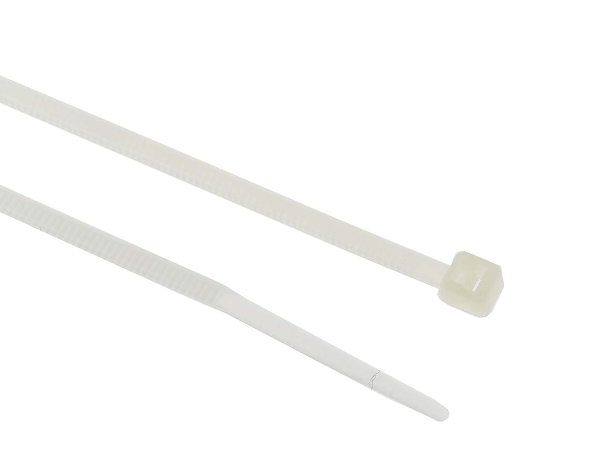 RS PRO Cable Tie, 100mm x 2.5 mm, Natural Nylon, Pk-100