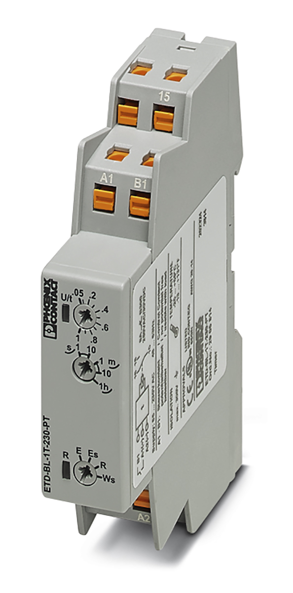 Phoenix Contact ETD-BL-1T-230 Series DIN Rail Mount Timer Relay, 24V, 2-Contact, 0.05 s → 1h, SPDT