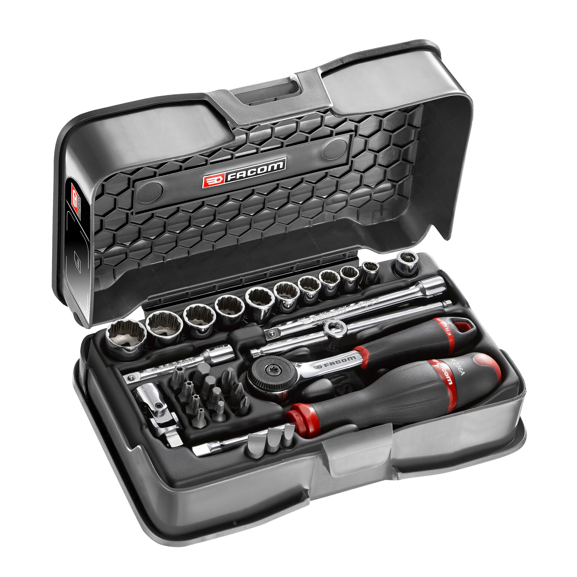 Facom 31-Piece Metric 1/4 in Standard Socket/Bit Set with Ratchet, 12 point