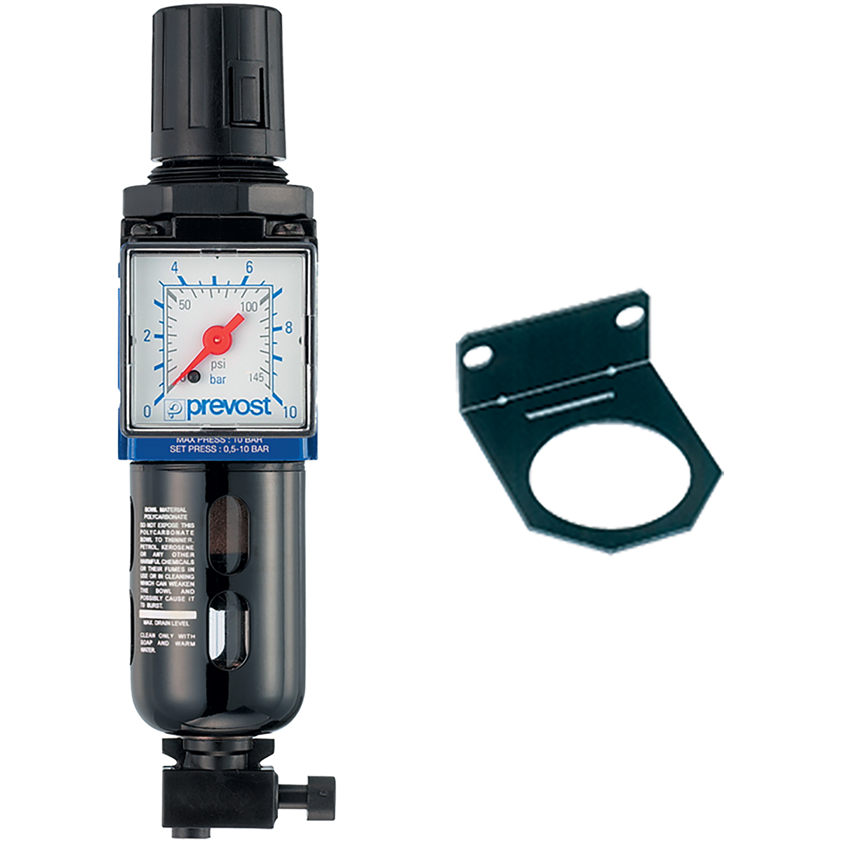 PREVOST Filter Regulator, 25μm, G 1/2, Manual, 12 bar
