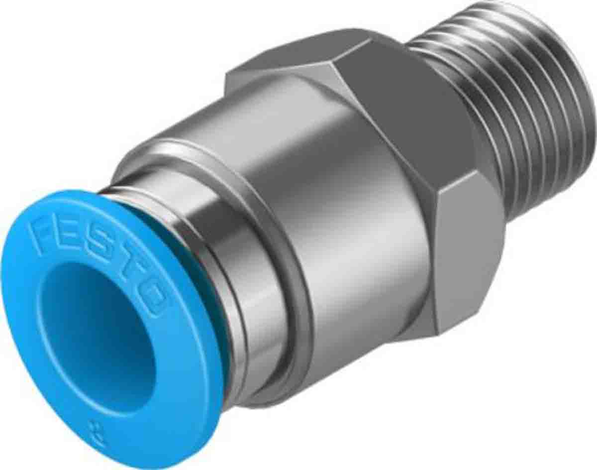 Festo Straight Threaded Adaptor, R 1/8 Male to Push In 8 mm, Threaded-to-Tube Connection Style, 130676