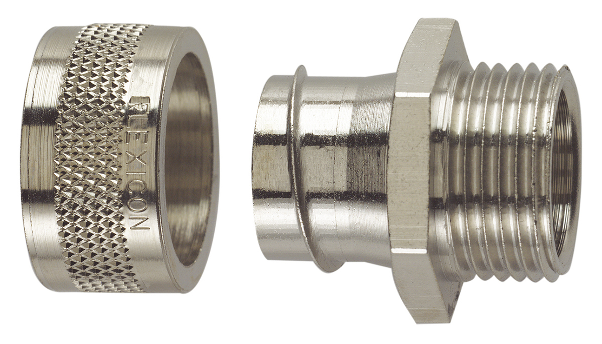 Flexicon Straight, Conduit Fitting, 63mm Nominal Size, M63, Nickel Plated Brass IP54 rating