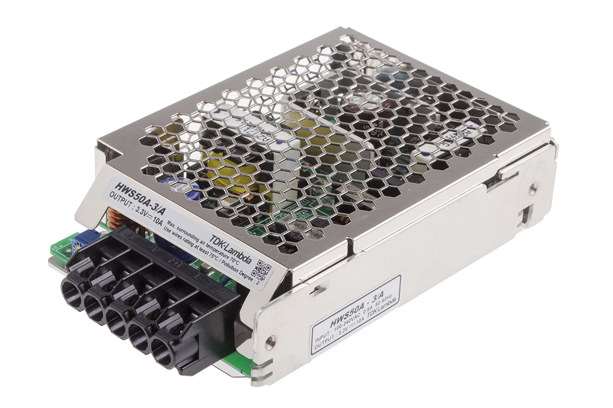 TDK-Lambda Switching Power Supply, HWS50A-3/A, 3.3V dc, 10A, 50W, 1 Output, 120 → 370 V dc, 85 → 265 V ac