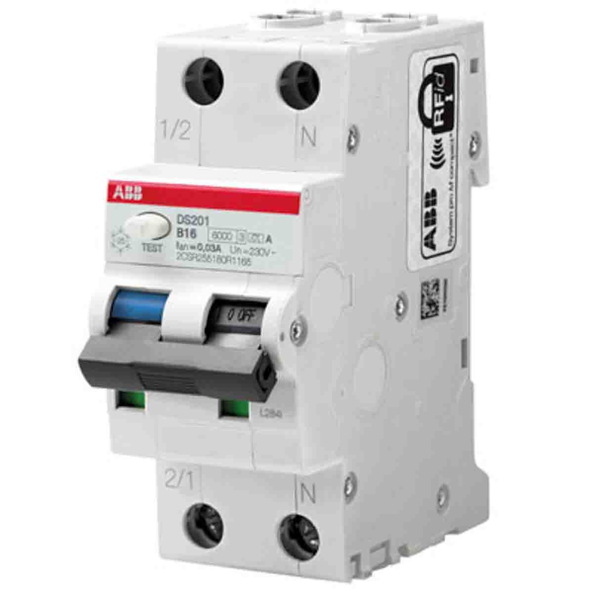 ABB RCBO, 6A Current Rating, 2P Poles, 30mA Trip Sensitivity, Type C, System Pro M Compact Range