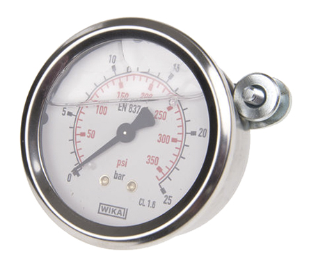 WIKA G 1/4 Analogue Pressure Gauge 25bar Back Entry 63mm Outside Diameter, UKAS