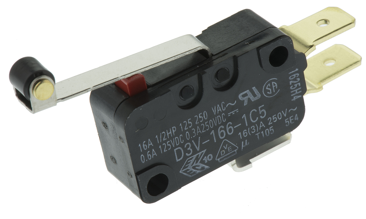 Omron Roller Lever Micro Switch, Tab Terminal, 16 A @ 250 V ac, SP-CO, IP40