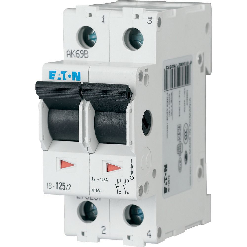 Eaton 2 Pole DIN Rail Isolator Switch - 125A Maximum Current, IP40