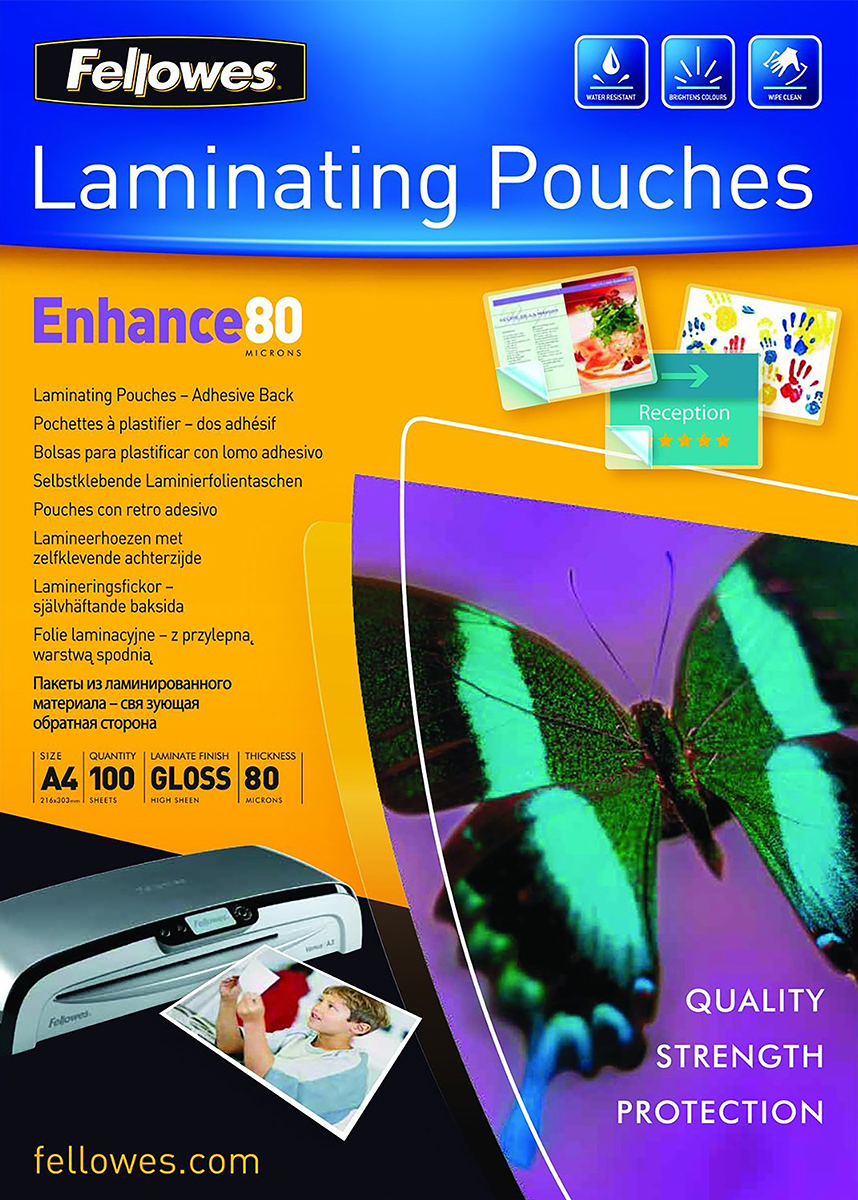 Fellowes A4  Laminator Pouches 80micron Thickness, 100 Pack Quantity