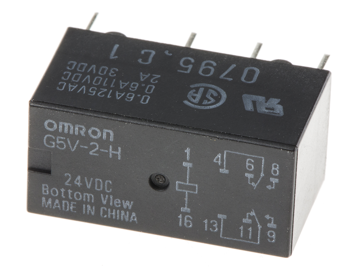 Omron PCB Mount Signal Relay, 24V dc Coil, 1A Switching Current, DPDT