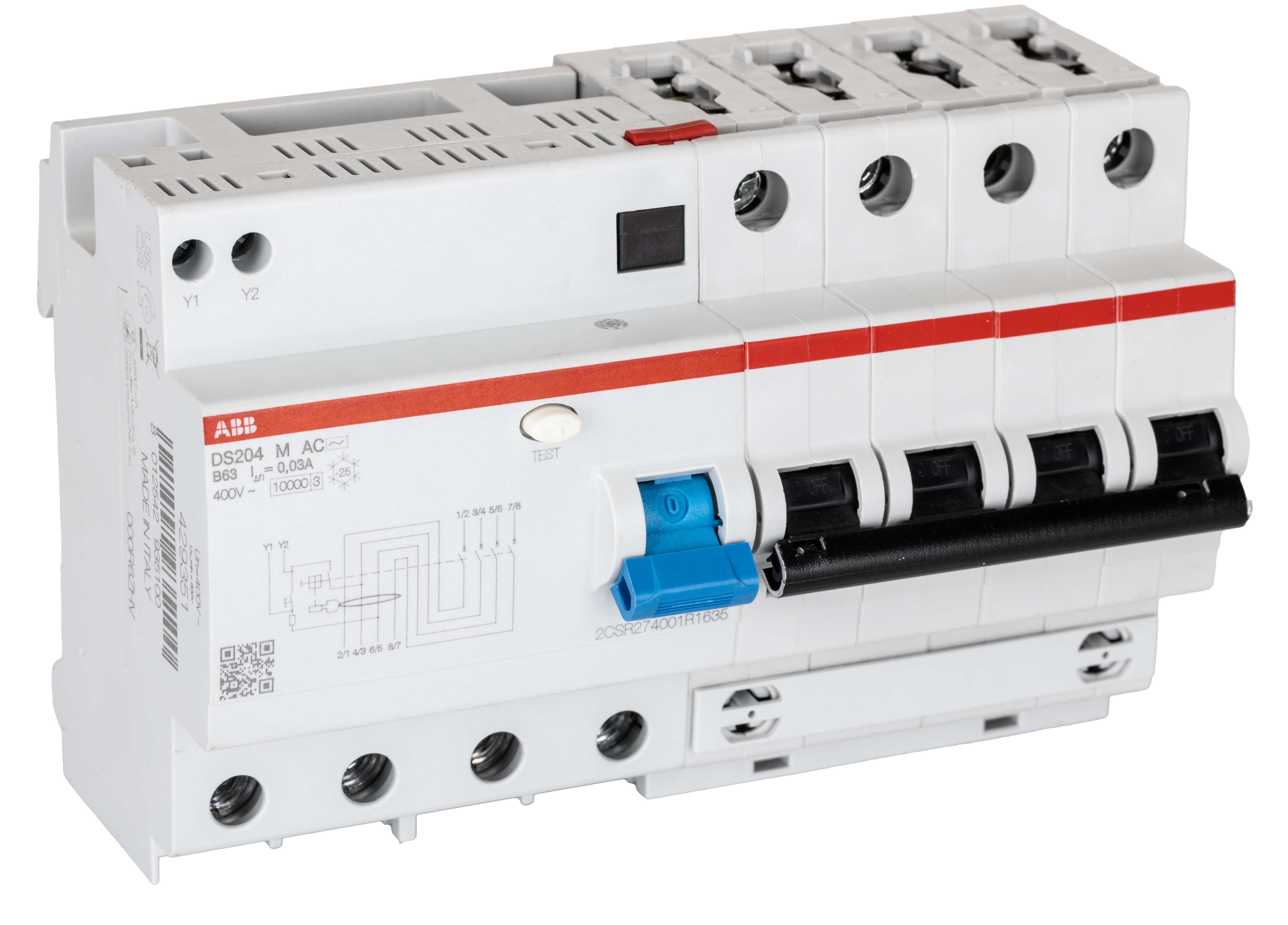 ABB RCBO, 63A Current Rating, 4P Poles, Type B