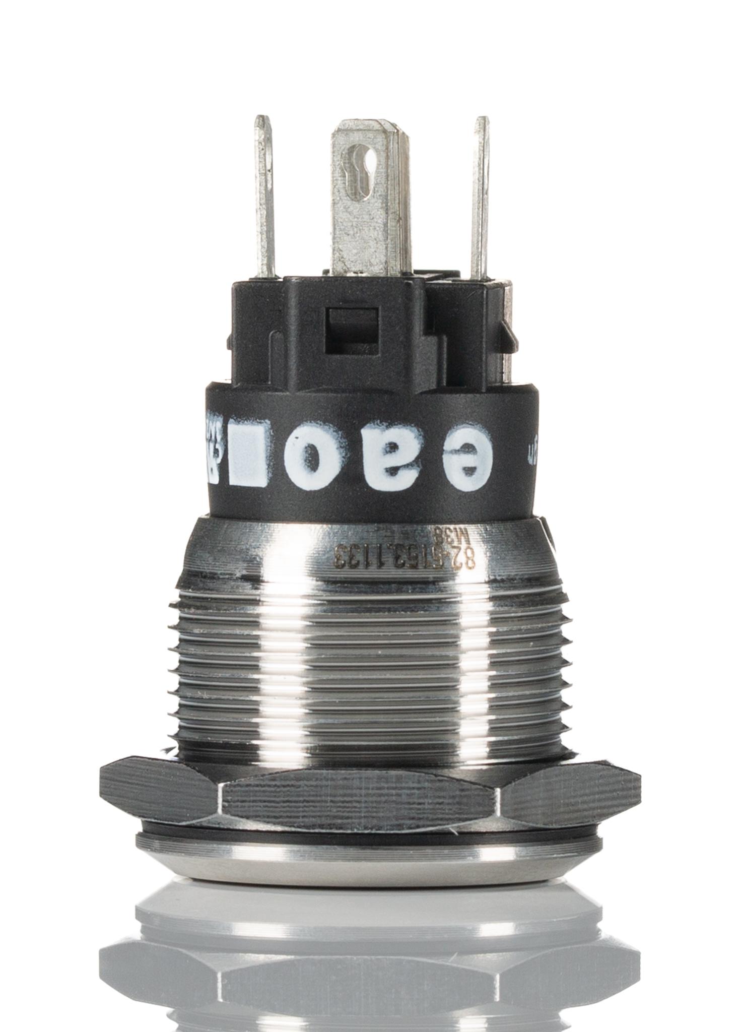 EAO 82 Series Illuminated Push Button Switch, Momentary, Panel Mount, 19mm Cutout, SPDT, Green LED, 240V, IP65, IP67