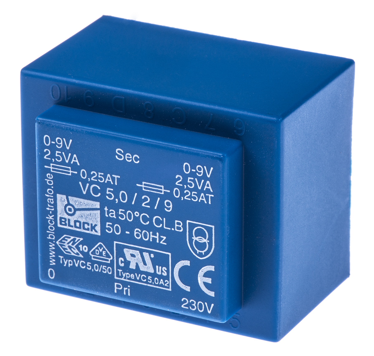 Block 9V ac 2 Output Through Hole PCB Transformer, 5VA