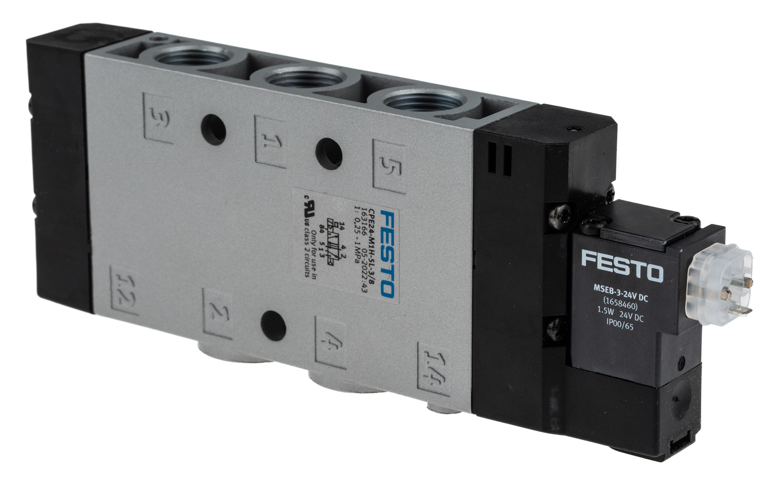 Festo 5/2 Solenoid Pilot Valve - Electrical G 3/8 CPE Series 24V dc, 163166