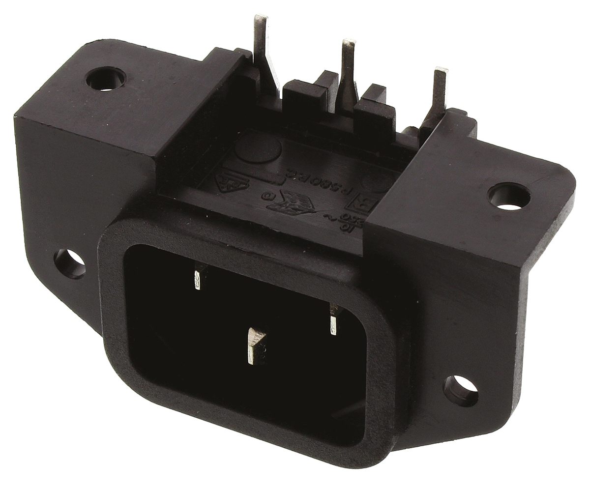 Bulgin C14 Right Angle Panel Mount, PCB Mount IEC Connector Male, 10A, 250 V