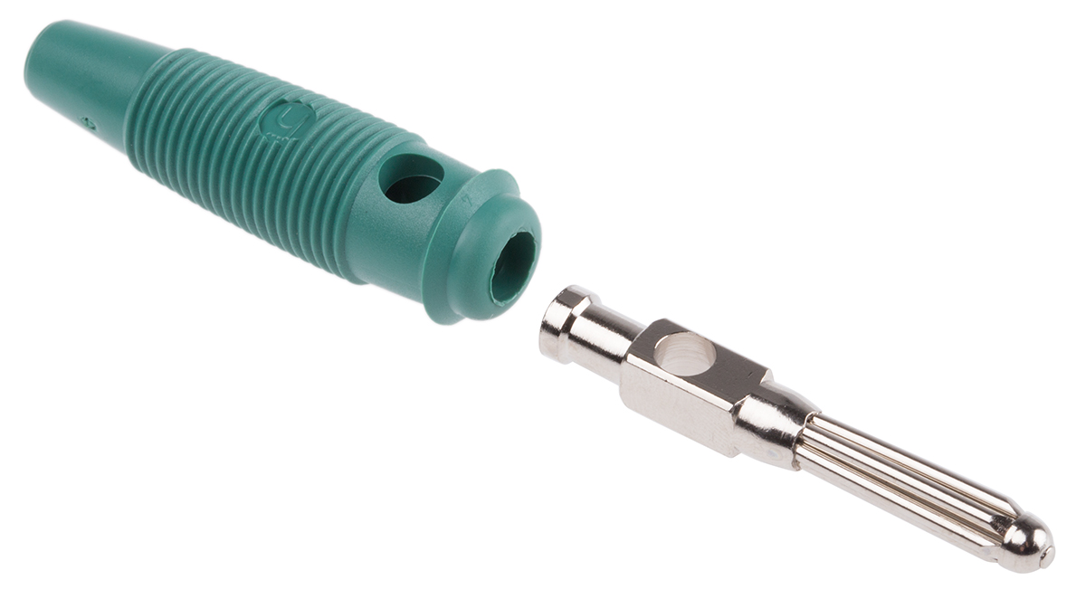Hirschmann Test & Measurement Green Male Banana Plug, 4 mm Connector, Solder Termination, 30A, 30 V ac, 60V dc, Nickel