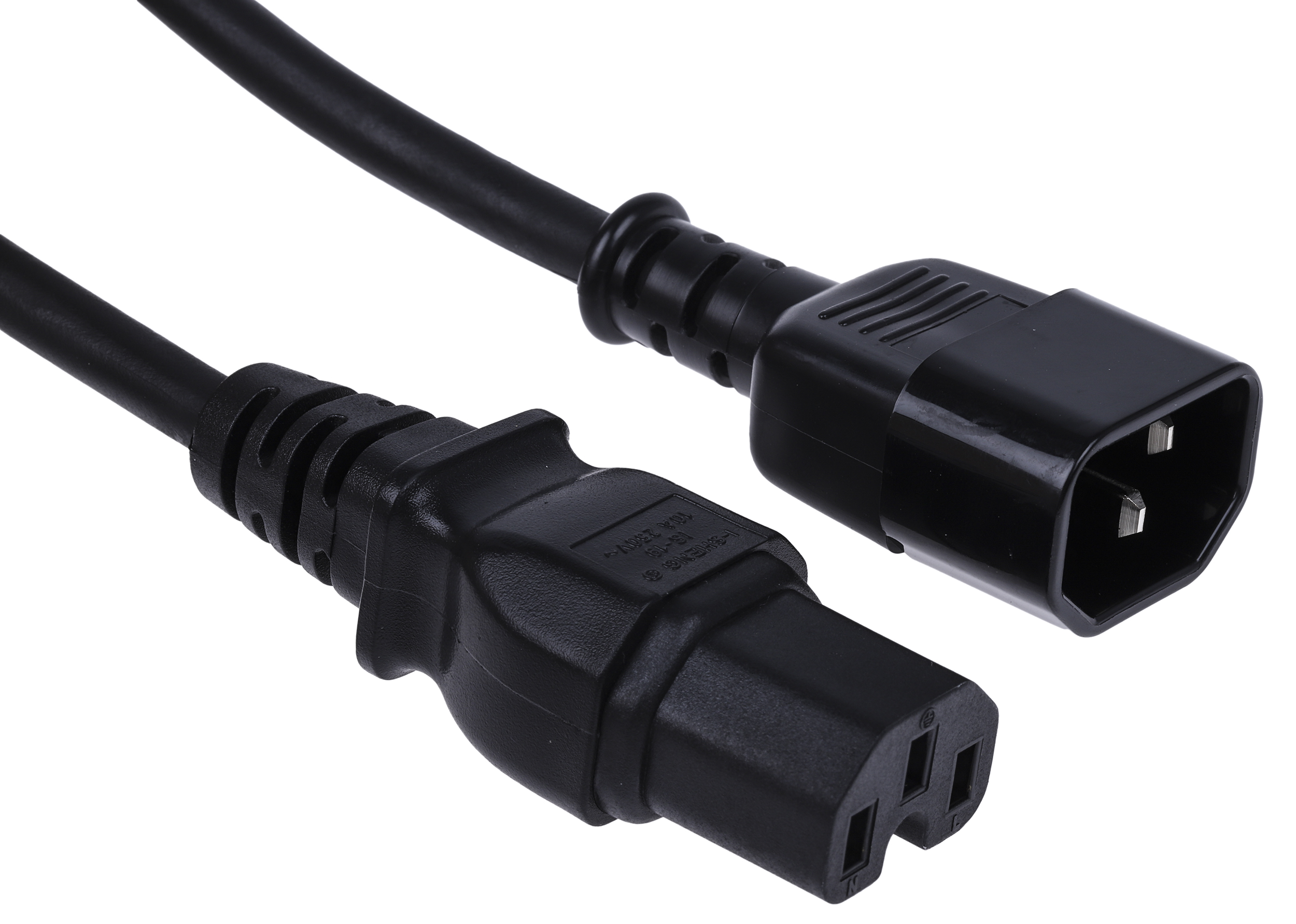 RS PRO Straight IEC C15 Socket to Straight IEC C14 Plug Power Cord, 2m