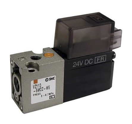 SMC 3/2 Pneumatic Solenoid Valve - Spring/Solenoid Metric M5 VZ100 Series 24V dc
