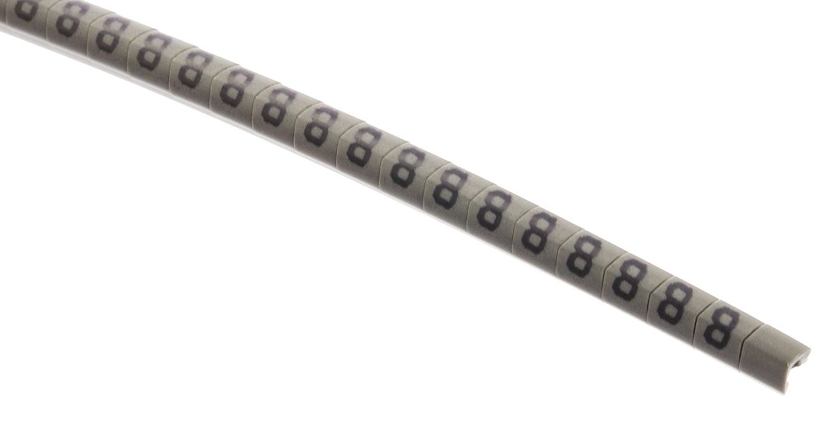 HellermannTyton Helagrip Slide On Cable Markers, Black on Grey, Pre-printed "8", 2 → 5mm Cable, 515-03953