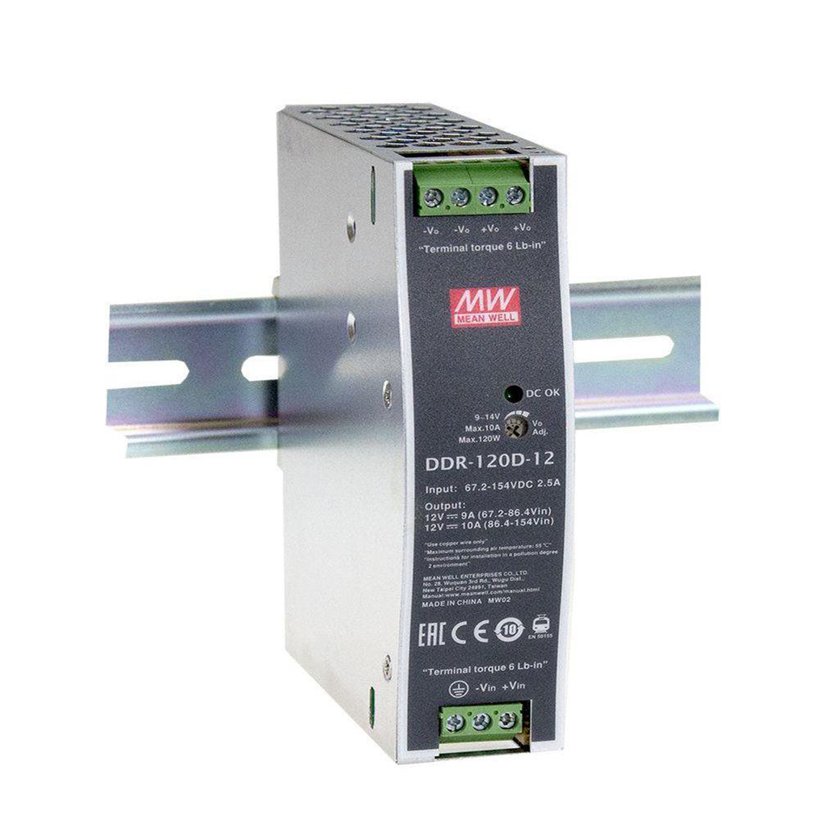 MEAN WELL DDR-120 DC-DC Converter, 12V dc/ 8.3A Output, 9 → 18 V dc Input, 99.6W, DIN Rail Mount, +70°C Max Temp