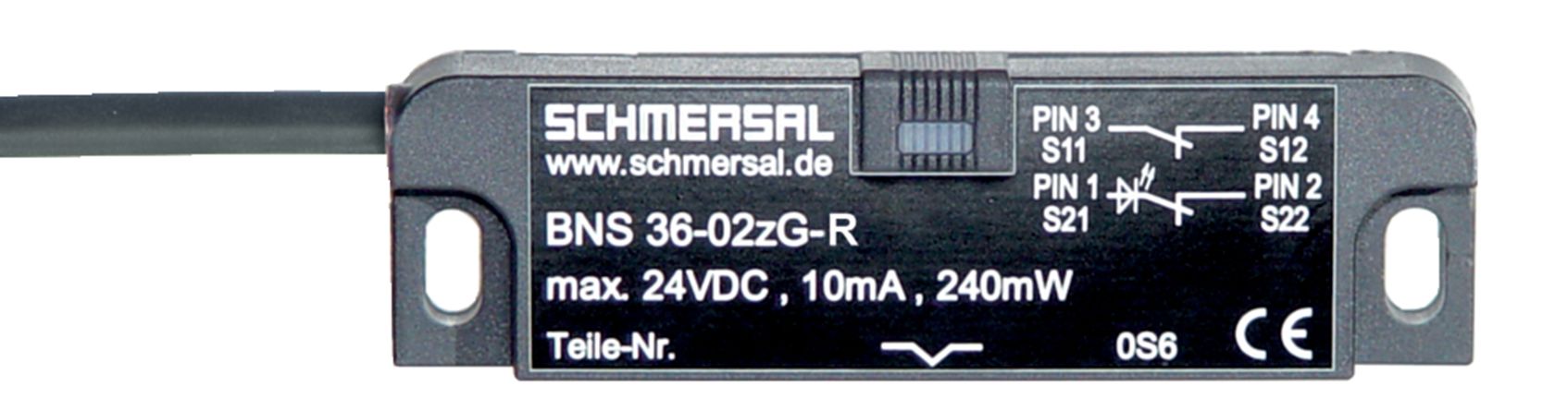 Schmersal BNS 36 Series Flush Magnetic Non-Contact Safety Switch, Reinforced Thermoplastic Housing, 2, Cable