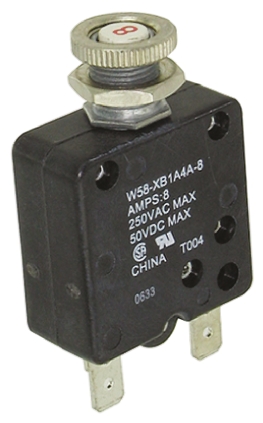 TE Connectivity Thermal Circuit Breaker - W58  Single Pole 50 V dc, 250V ac Voltage Rating, 8A Current Rating