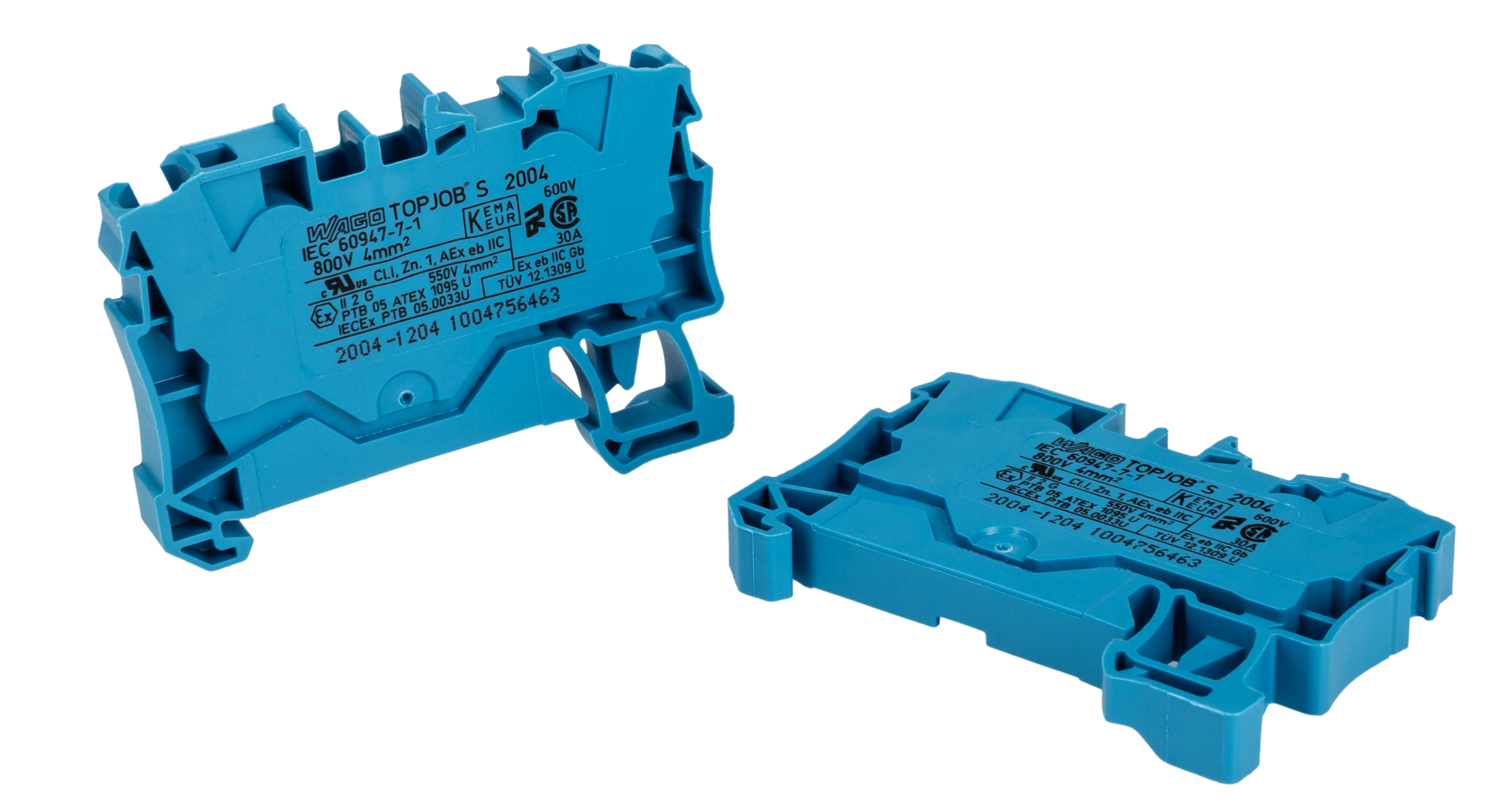 WAGO 2004-1204 TOPJOB S, 2004 Series Blue, 4mm², Single-Level, Push-In Cage Clamp Termination, ATEX, IECEx