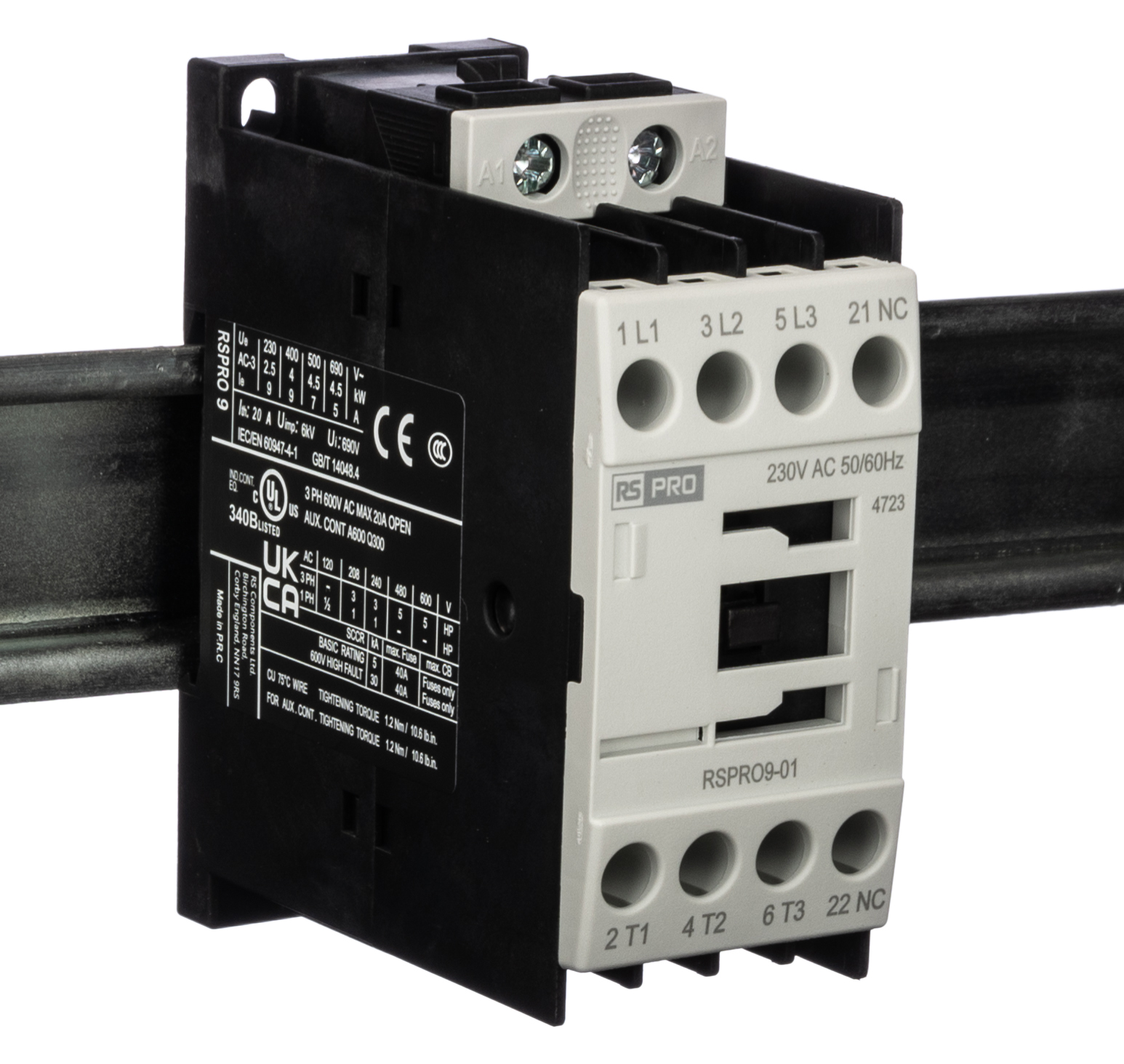 RS PRO Contactor, 230 V ac Coil, 3-Pole, 9 A, 4 kW 24 V, 1 NC, 690V