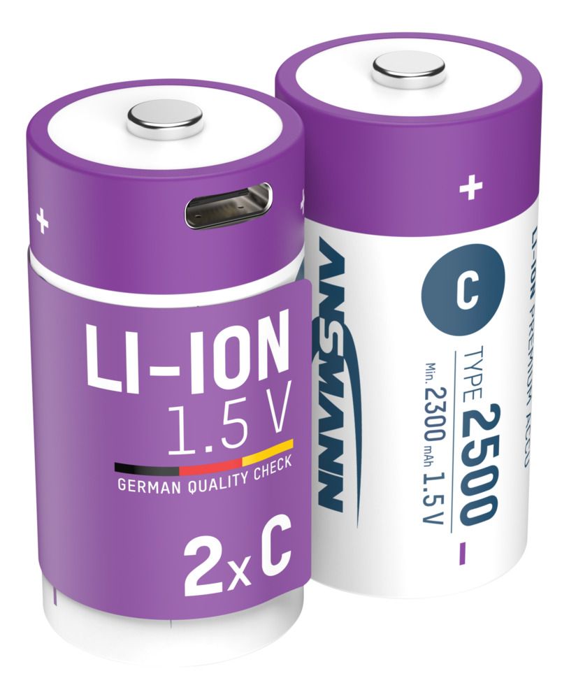 Ansmann Li-Ion Ansmann Lithium-Ion Rechargeable C Batteries, 2.5Ah