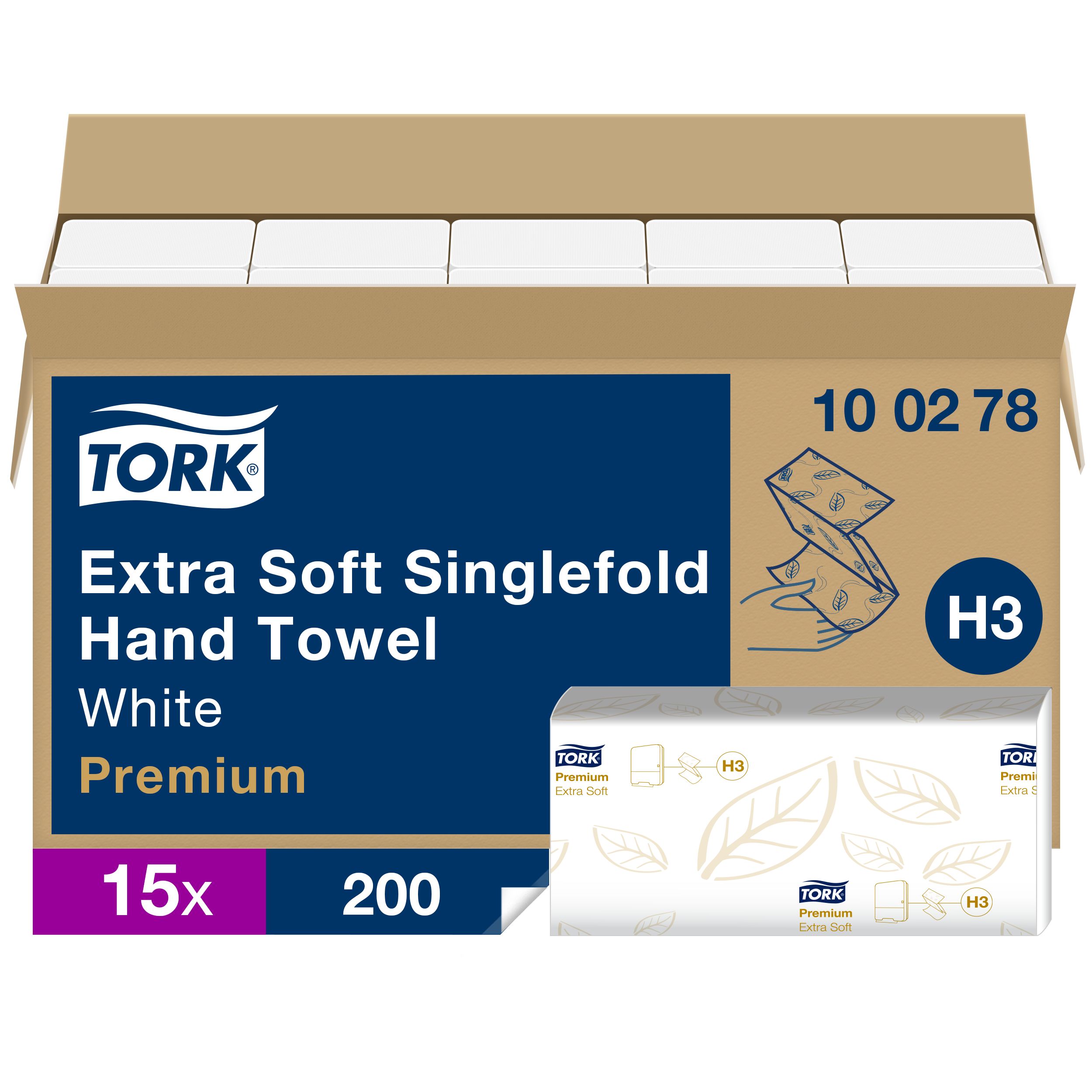 Tork QuickDry™ Extra Soft Premium Folded White Paper Towel, 115 x 226mm, 2-Ply, 200 Sheets