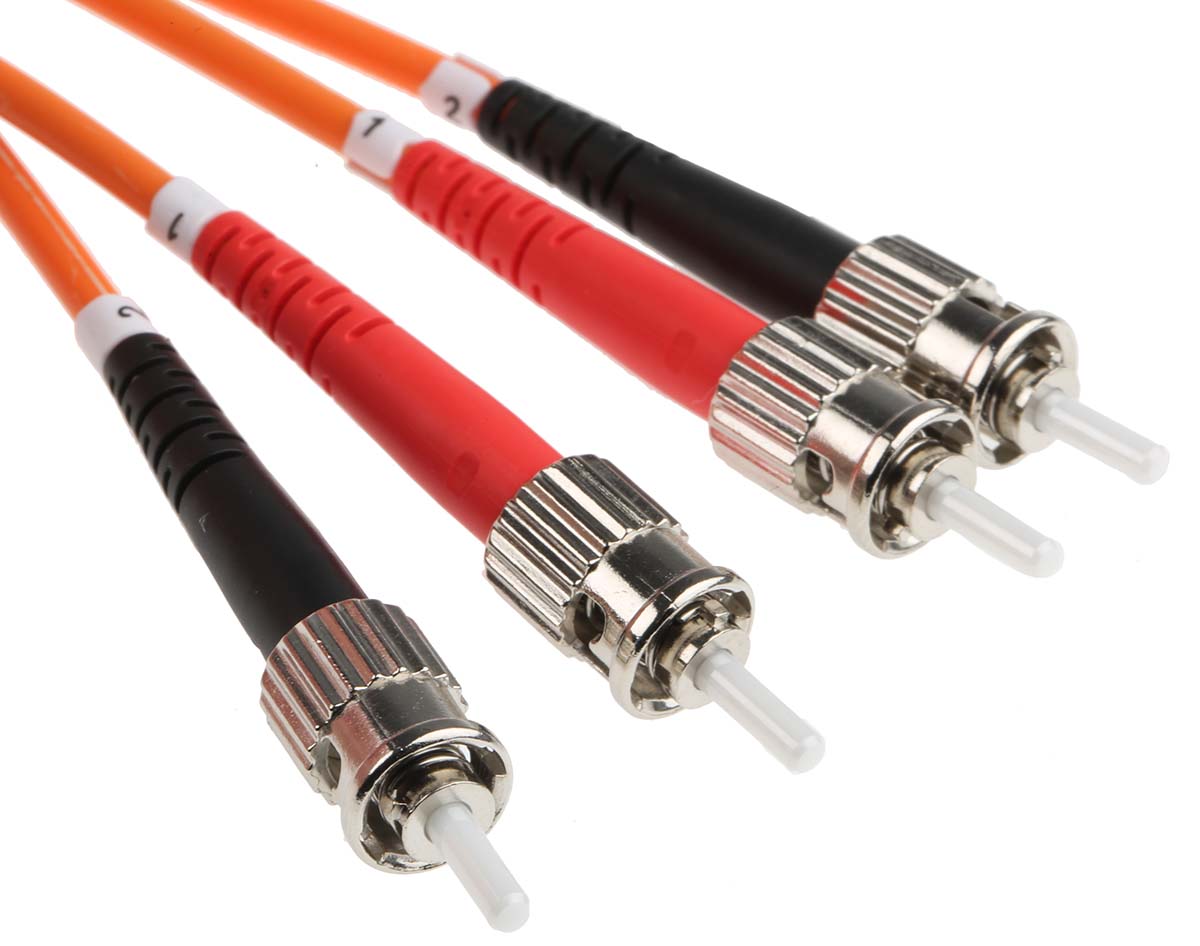 RS PRO ST to ST Duplex Multi Mode OM1 Fibre Optic Cable, 62.5/125μm, Orange, 30m