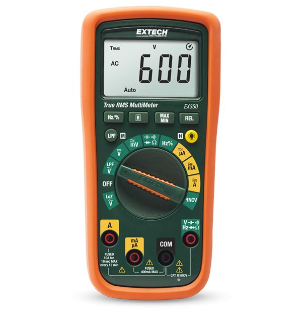 Extech EX350 LCD Multimeter, 10A ac Max, 10A dc Max, 600V ac Max