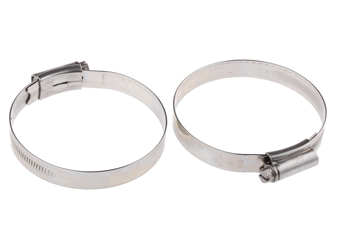 HI-GRIP Stainless Steel Slotted Hex Worm Drive, 13mm Band Width, 60 → 80mm ID