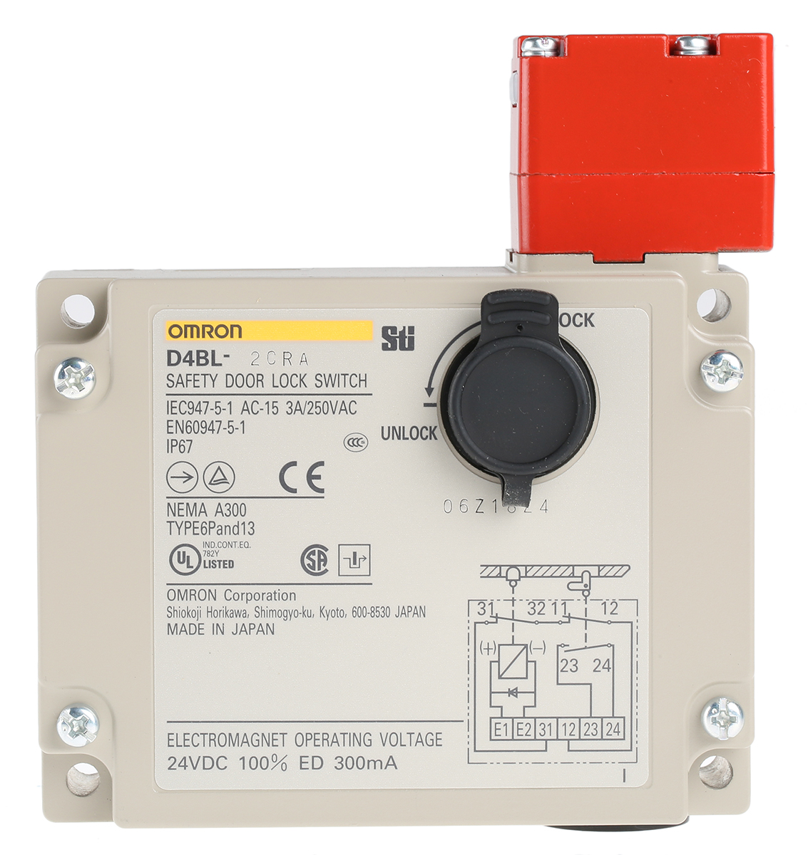 Omron D4BL Series Solenoid Interlock Switch, Power to Unlock, 24V dc