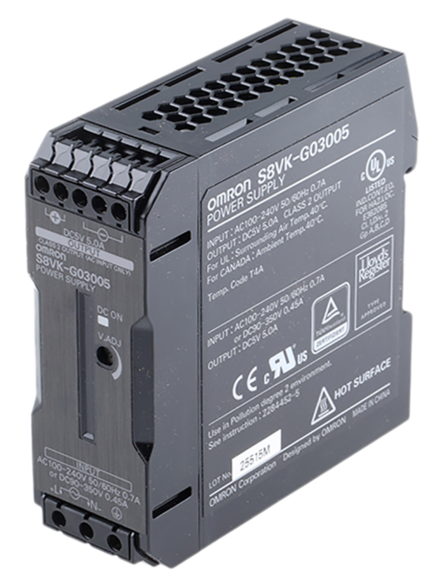 Omron S8VK-G Switched Mode DIN Rail Power Supply, 100 → 240 V ac / 90 → 350V dc ac, dc Input, 5V dc dc