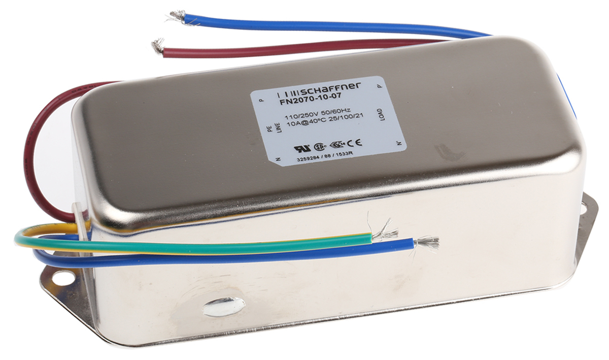 Schaffner, FN2070 10A 250 V ac/dc 400Hz, Chassis Mount EMI Filter, Wire Lead, Single Phase