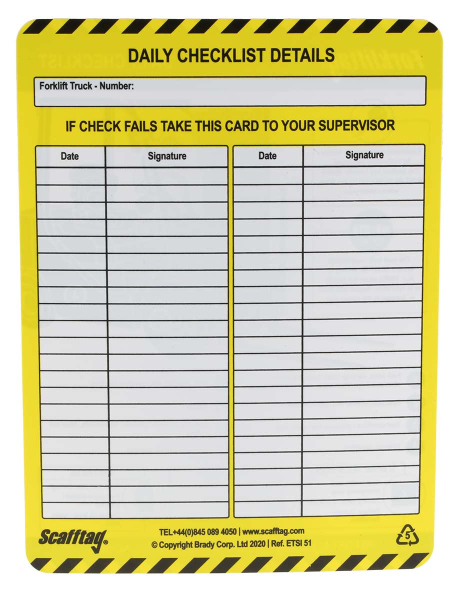 Brady Black on Blue, Green Safety Forklift Tag, English Language, 1 per Pack