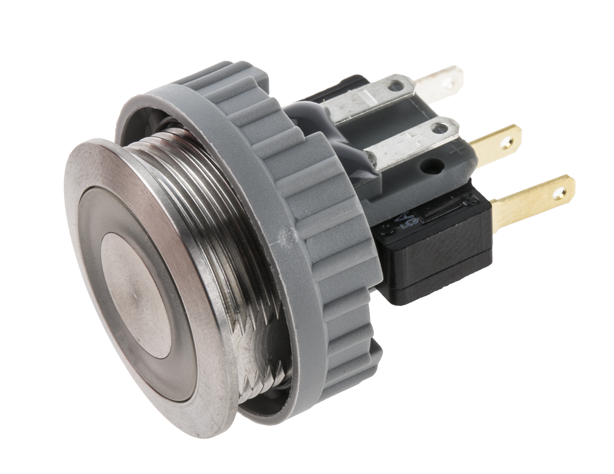 Schurter Illuminated Push Button Switch, Momentary, Panel Mount, 22mm Cutout, SPDT, Blue LED, 250V ac, IP40, IP67