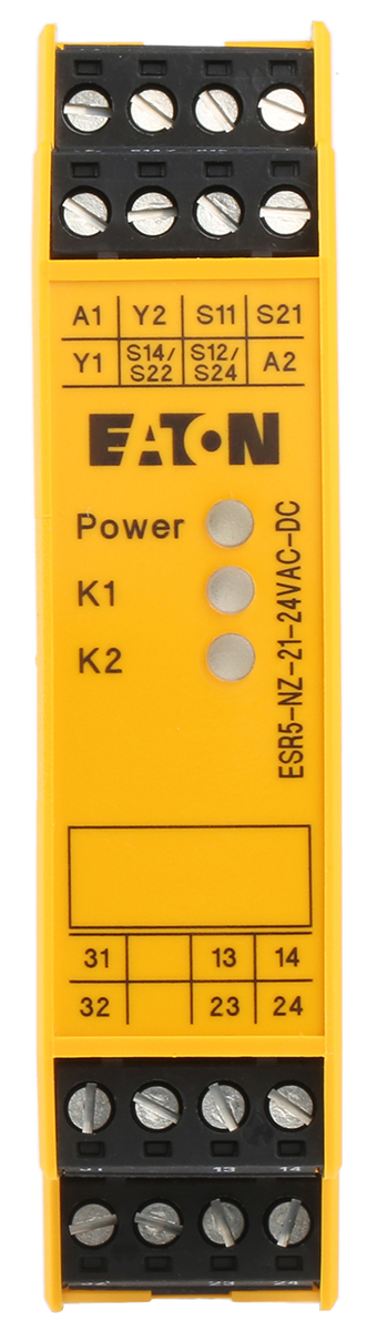 Eaton Electronic Safety Relays ESR5 Safety Relay 24V ac/dc, Dual-Channel 2 Safety Contacts