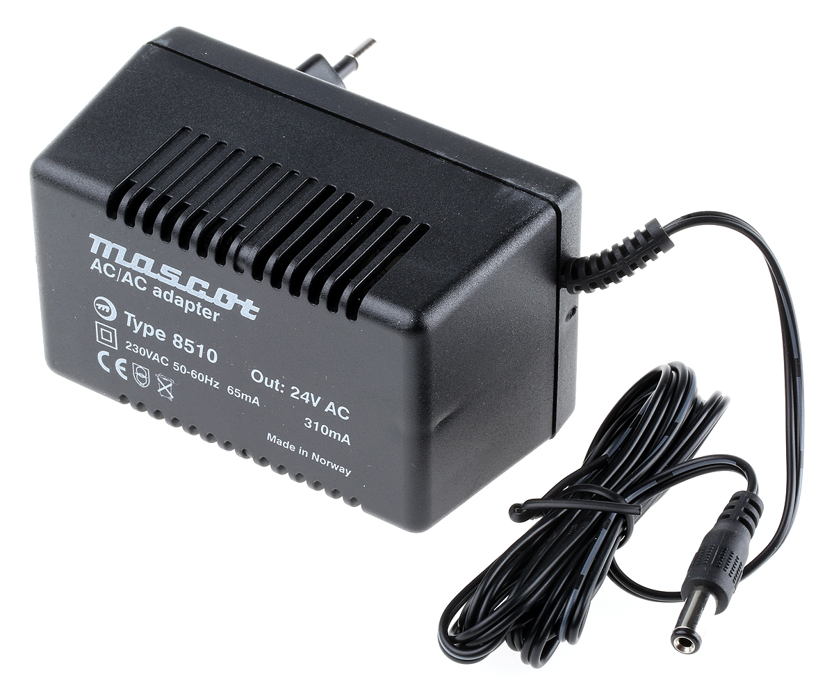 Mascot 8.5W Plug-In AC/DC Adapter 24V ac Output, 310mA Output