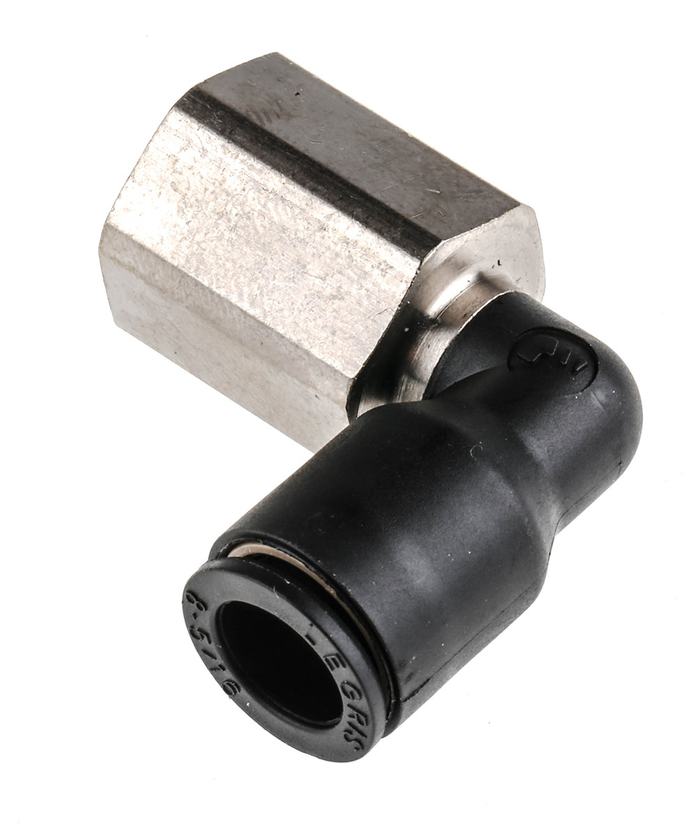 Legris LF3000 Series Elbow Threaded Adaptor, G 1/4 Female to Push In 8 mm, Threaded-to-Tube Connection Style