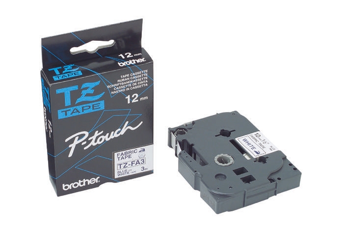 Brother Blue on White Label Printer Tape, 3 m Length, 12 mm Width